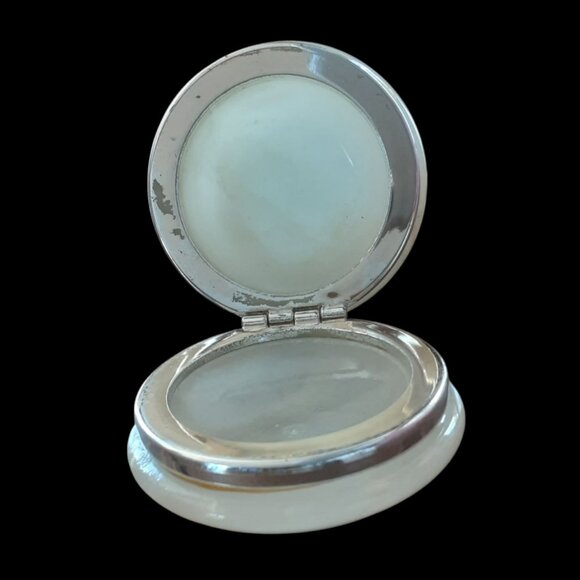 Vintage Alabaster Round Hinged Trinket Jewelry Pill Box. Italy - Picture 6 of 6
